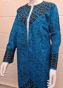 Blue embelished open jacket with black details