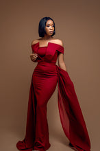 Load image into Gallery viewer, Bridesmaid stunning off shoulder dress with double slited tail
